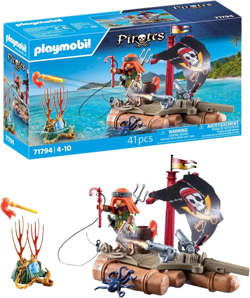 PLAYMOBIL ▫️ Piratas | Recuperação do tesouro na jangada pirata | Brinquedo pirata | Figura de pirata | Brinquedo para meninos e meninas a partir dos 4 anos | 71794