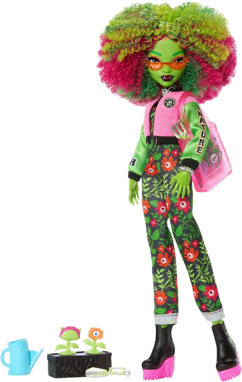 Monster High ▫️ Conjunto de boneca e acessórios Daily Monster Venus McFlytrap Creepy Garden Club com um casaco estilo varsity, JDR59