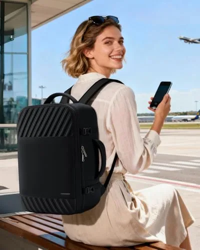 Lekespring ▫️ Mochila de viagem para bagagem de mão de avião para mulher 40x20x25 (20 L), preta 4