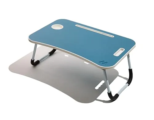 Muitomas ▫️ Mesa para teletrabalho, secretária dobrável em plástico e metal, dobrável com porta-copos e suporte para tablet, para cama e sofá, 60 x 40 x 30 cm, cor azul petróleo 2