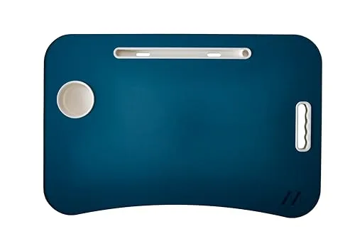 Muitomas ▫️ Mesa para teletrabalho, secretária dobrável em plástico e metal, dobrável com porta-copos e suporte para tablet, para cama e sofá, 60 x 40 x 30 cm, cor azul petróleo 3