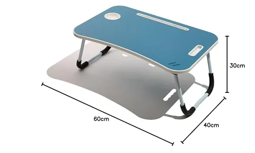 Muitomas ▫️ Mesa para teletrabalho, secretária dobrável em plástico e metal, dobrável com porta-copos e suporte para tablet, para cama e sofá, 60 x 40 x 30 cm, cor azul petróleo 7