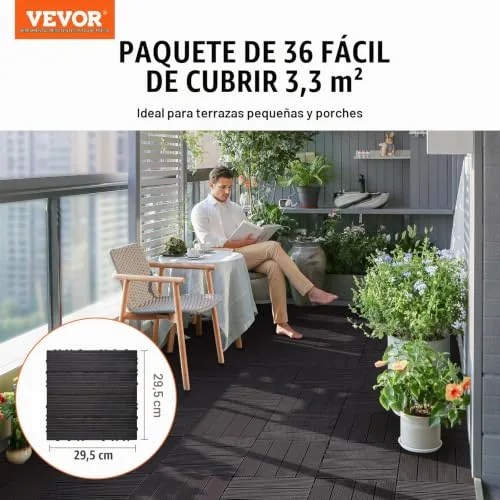 VEVOR ▫️ Ladrilhos entrelaçados para terraço, Embalagem de 36, 300 x 300 x 20 mm, de plástico, resistentes à água, para utilização em todos os tipos de clima, para terraços, alpendres, piscinas, varandas, castanho-escuro 2