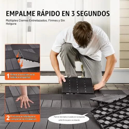 VEVOR ▫️ Ladrilhos entrelaçados para terraço, Embalagem de 36, 300 x 300 x 20 mm, de plástico, resistentes à água, para utilização em todos os tipos de clima, para terraços, alpendres, piscinas, varandas, castanho-escuro 5