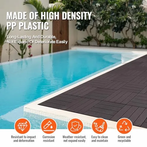 VEVOR ▫️ Ladrilhos entrelaçados para terraço, Embalagem de 36, 300 x 300 x 20 mm, de plástico, resistentes à água, para utilização em todos os tipos de clima, para terraços, alpendres, piscinas, varandas, castanho-escuro 6