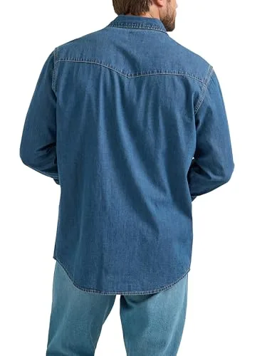 Wrangler ▫️ Camisa de ganga para homem, coleção de ganga, camisa de botões de pressão para homem, ganga com lavagem escura, tamanho S 2