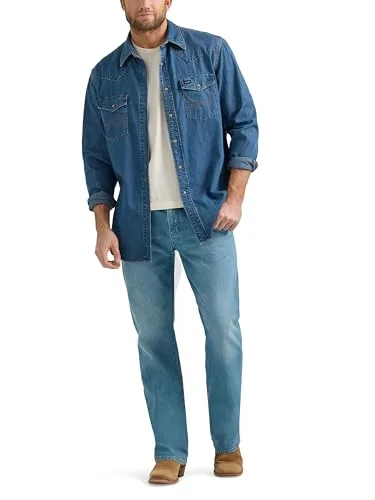 Wrangler ▫️ Camisa de ganga para homem, coleção de ganga, camisa de botões de pressão para homem, ganga com lavagem escura, tamanho S 5