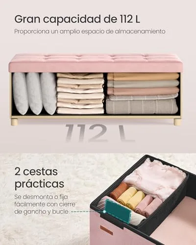 SONGMICS ▫️ Pufe com espaço de arrumação, banco dobrável, 110 x 38 x 40 cm, 112 L 6