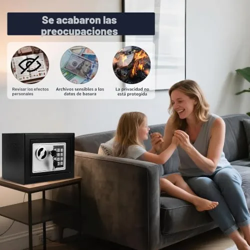 SINZUX ▫️ Cofre de 6,6 L com código eletrónico, de alta segurança, compacto, embutível e antirroubo, para casa/escritório/hotel/carro. Protege joias, dinheiro, armas e outros bens. Inclui chave. 4