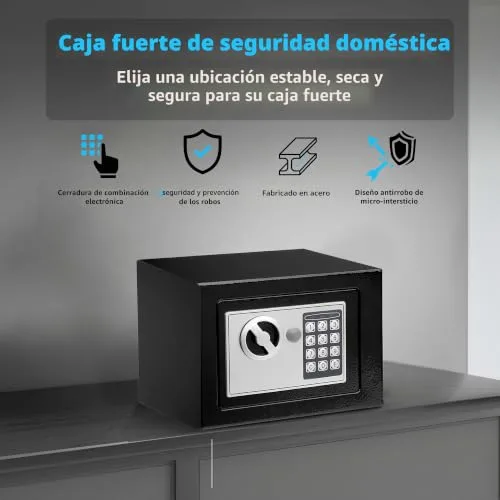 SINZUX ▫️ Cofre de 6,6 L com código eletrónico, de alta segurança, compacto, embutível e antirroubo, para casa/escritório/hotel/carro. Protege joias, dinheiro, armas e outros bens. Inclui chave. 5
