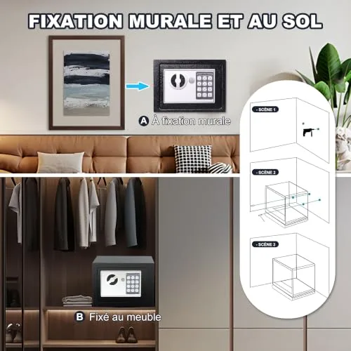 SINZUX ▫️ Cofre de 6,6 L com código eletrónico, de alta segurança, compacto, embutível e antirroubo, para casa/escritório/hotel/carro. Protege joias, dinheiro, armas e outros bens. Inclui chave. 6