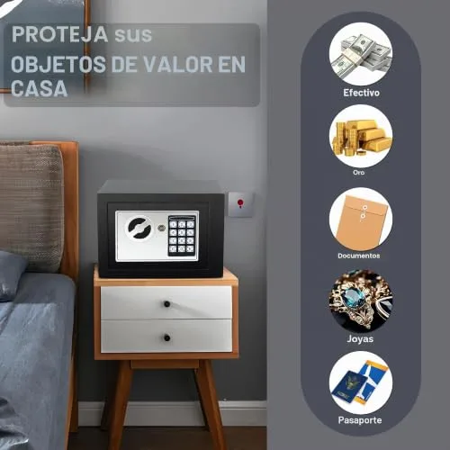 SINZUX ▫️ Cofre de 6,6 L com código eletrónico, de alta segurança, compacto, embutível e antirroubo, para casa/escritório/hotel/carro. Protege joias, dinheiro, armas e outros bens. Inclui chave. 7