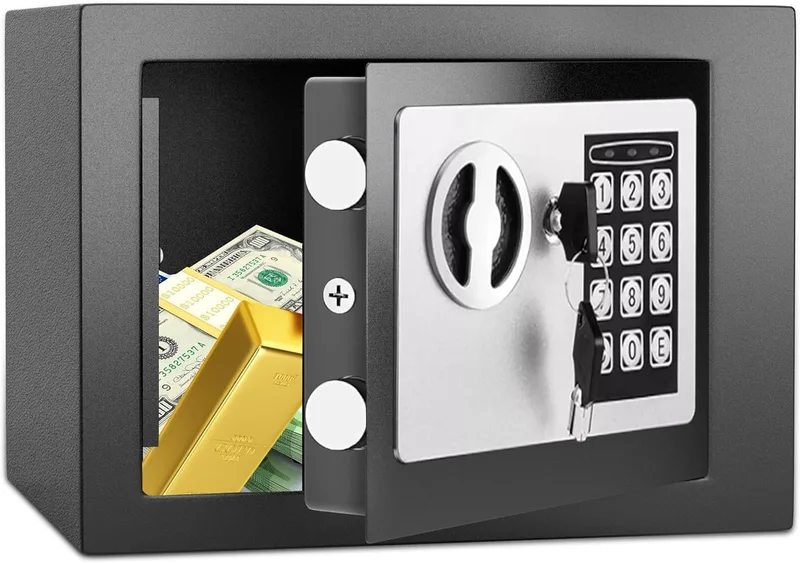 SINZUX ▫️ Cofre de 6,6 L com código eletrónico, de alta segurança, compacto, embutível e antirroubo, para casa/escritório/hotel/carro. Protege joias, dinheiro, armas e outros bens. Inclui chave.