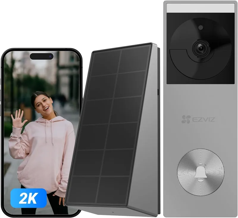 EZVIZ ▫️ Campainha sem fios com câmara de painel solar, campainha de vídeo 2K para exterior à prova de água, deteção de pessoas, visão nocturna a cores, áudio bidirecional, 8 GB eMMC incorporado, CP3 Pro