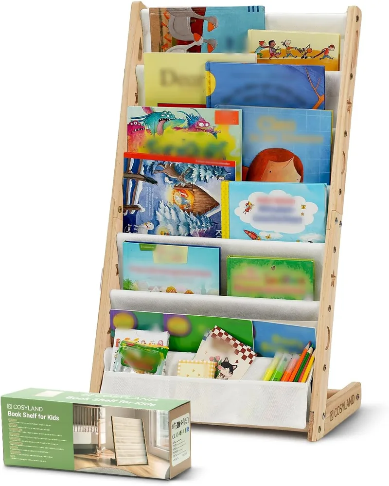COSYLAND ▫️ Estante infantil de 7 prateleiras, estante para crianças, organizador de livros para quartos infantis, creches ou salas de jogos, economiza espaço, natural/médio