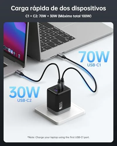 NOVOO ▫️ Carregador USB-C de 100 W, 3 portas, 1 cabo PD de 100 W 4