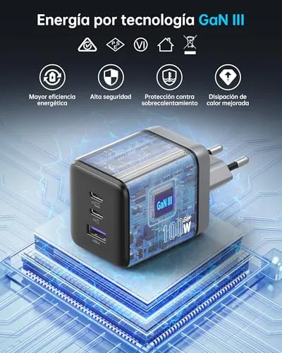 NOVOO ▫️ Carregador USB-C de 100 W, 3 portas, 1 cabo PD de 100 W 6