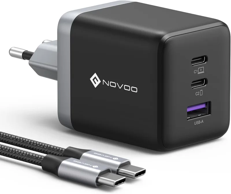 NOVOO ▫️ Carregador USB-C de 100 W, 3 portas, 1 cabo PD de 100 W