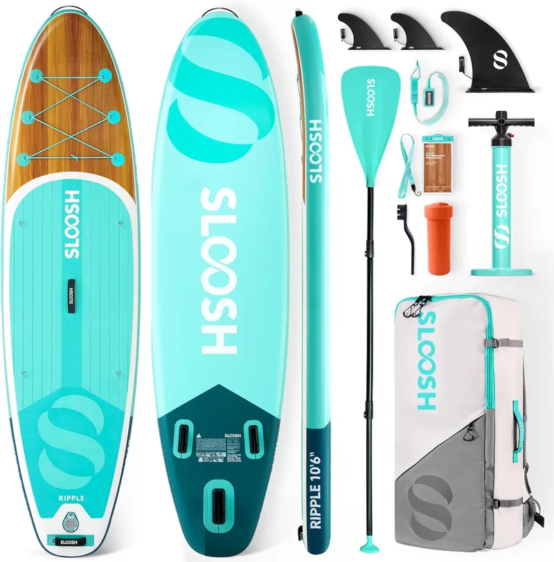 Sloosh ▫️ Prancha de Paddle Surf Inflável, Stand-Up Paddle de 10'6" com Acessórios Premium, Revestimento em EVA Antiderrapante, Saco de Transporte com Bomba, Ripple SUP para Jovens e Adultos
