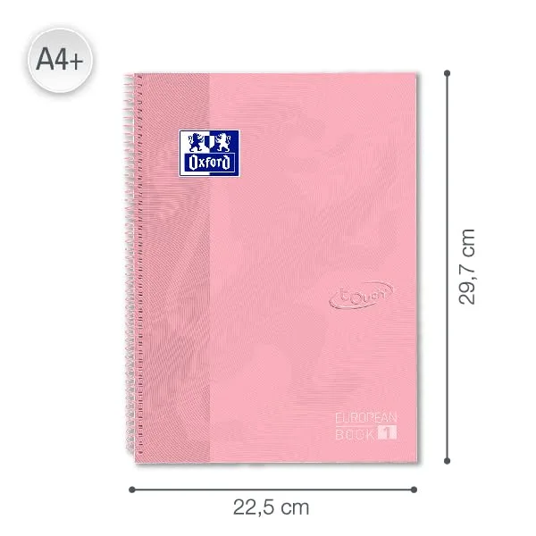 Oxford ▫️ Caderno Europeanbook 1 touch, microperfurado, capa extra-grossa, espiral, formato A4+, quadriculado 5x5, cor flamingo pastel (Embalagem de 2) 4