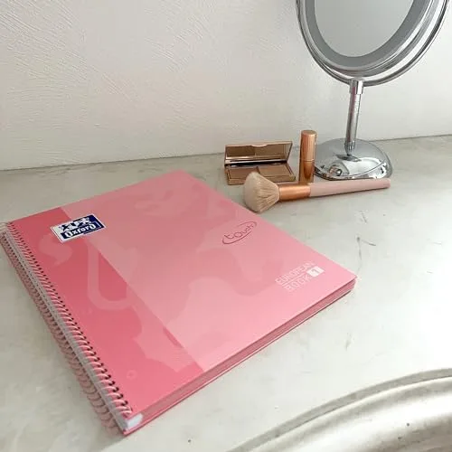 Oxford ▫️ Caderno Europeanbook 1 touch, microperfurado, capa extra-grossa, espiral, formato A4+, quadriculado 5x5, cor flamingo pastel (Embalagem de 2) 6