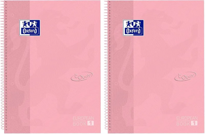Oxford ▫️ Caderno Europeanbook 1 touch, microperfurado, capa extra-grossa, espiral, formato A4+, quadriculado 5x5, cor flamingo pastel (Embalagem de 2)