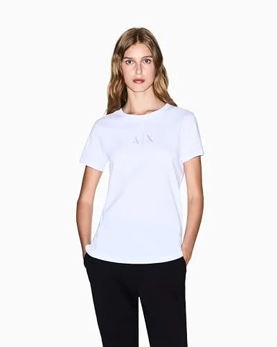 Armani Exchange ▫️ Camisola de manga curta com monograma e strass na frente para mulher 3