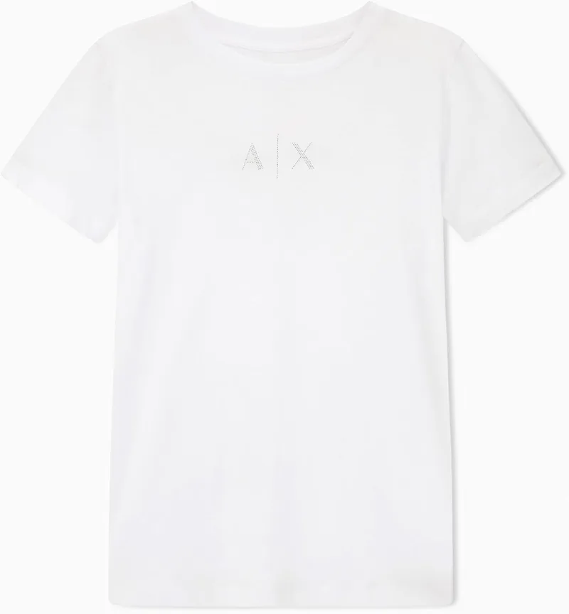 Armani Exchange ▫️ Camisola de manga curta com monograma e strass na frente para mulher