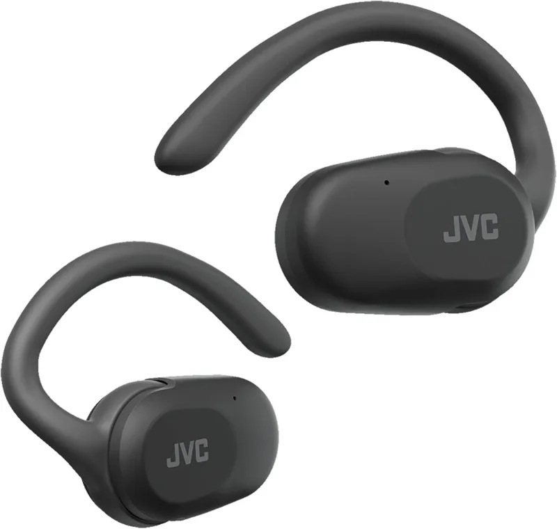 JVC ▫️ Auscultadores sem fios Bluetooth : 26 horas de autonomia da bateria e carregamento rápido: ouvido aberto, leve e à prova de salpicos, ideal para desporto e controlo tátil - HA-NP40T (preto)