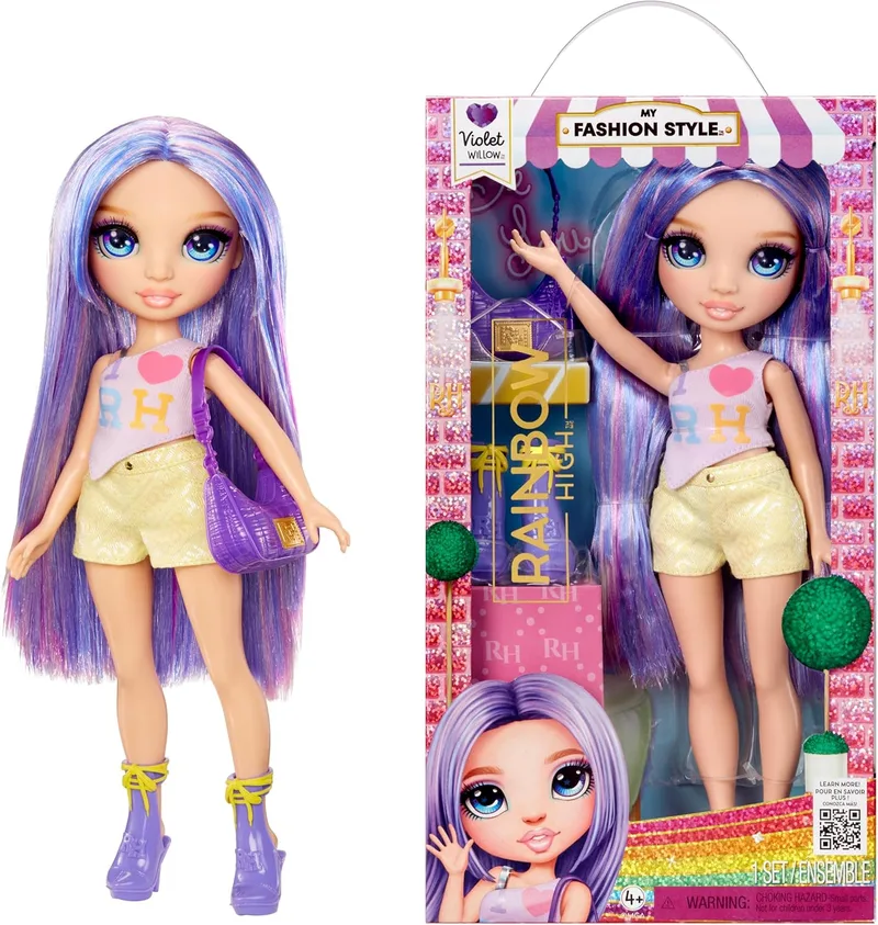 RAINBOW HIGH ▫️ My Fashion Style Doll - Violet - Boneca de 28 cm da cor do arco-íris com roupa apelativa e bolsa elegante, conjunto, posável, colecionável, para crianças dos 4 aos 12 anos ou mais