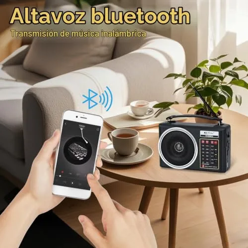 Lychee ▫️ Rádio AM/FM/SW portátil e compacto com Bluetooth, painel solar, iluminação LED portátil, bateria recarregável e leitor de MP3 compatível com cartão TF/USB (preto) 3