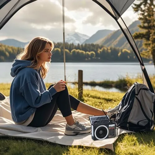 Lychee ▫️ Rádio AM/FM/SW portátil e compacto com Bluetooth, painel solar, iluminação LED portátil, bateria recarregável e leitor de MP3 compatível com cartão TF/USB (preto) 6