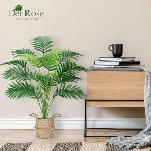 Der Rose ▫️ A falsa palmeira Rose de 28 polegadas, planta artificial de chão com cesto tecido em estilo boémio 4