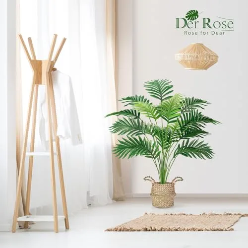 Der Rose ▫️ A falsa palmeira Rose de 28 polegadas, planta artificial de chão com cesto tecido em estilo boémio 6