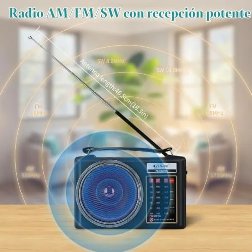 Lychee ▫️ Rádio AM/FM/SW portátil e compacto com Bluetooth, painel solar, iluminação LED portátil, bateria recarregável e leitor de MP3 compatível com cartão TF/USB (azul) 2