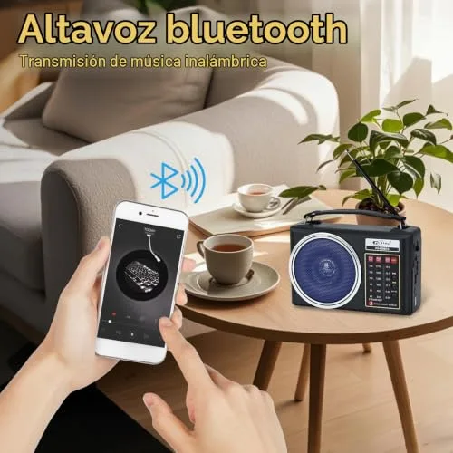 Lychee ▫️ Rádio AM/FM/SW portátil e compacto com Bluetooth, painel solar, iluminação LED portátil, bateria recarregável e leitor de MP3 compatível com cartão TF/USB (azul) 3
