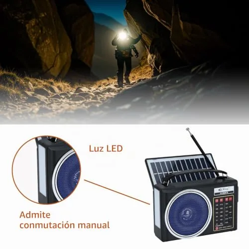Lychee ▫️ Rádio AM/FM/SW portátil e compacto com Bluetooth, painel solar, iluminação LED portátil, bateria recarregável e leitor de MP3 compatível com cartão TF/USB (azul) 4