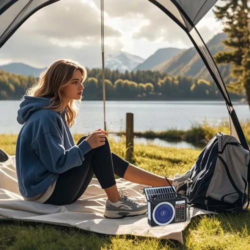 Lychee ▫️ Rádio AM/FM/SW portátil e compacto com Bluetooth, painel solar, iluminação LED portátil, bateria recarregável e leitor de MP3 compatível com cartão TF/USB (azul) 6