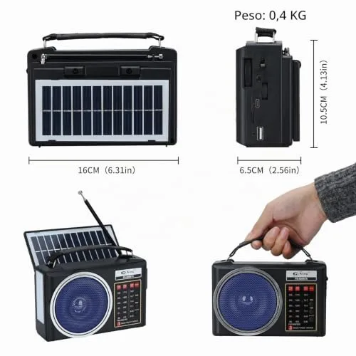 Lychee ▫️ Rádio AM/FM/SW portátil e compacto com Bluetooth, painel solar, iluminação LED portátil, bateria recarregável e leitor de MP3 compatível com cartão TF/USB (azul) 7