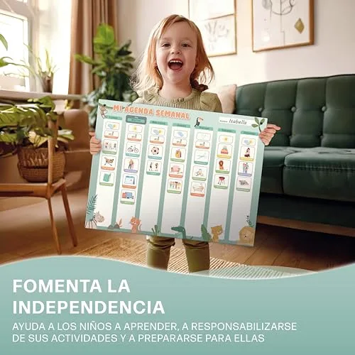 Mini Mindz ▫️ Planeador semanal para crianças - Quadro magnético Montessori com um bonito design, que inclui 196 ímanes e uma caneta - Jogos educativos a partir dos 3 anos - Calendário infantil 3