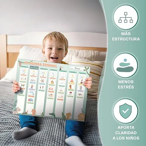 Mini Mindz ▫️ Planeador semanal para crianças - Quadro magnético Montessori com um bonito design, que inclui 196 ímanes e uma caneta - Jogos educativos a partir dos 3 anos - Calendário infantil 5
