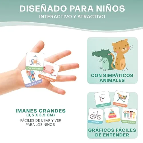 Mini Mindz ▫️ Planeador semanal para crianças - Quadro magnético Montessori com um bonito design, que inclui 196 ímanes e uma caneta - Jogos educativos a partir dos 3 anos - Calendário infantil 6