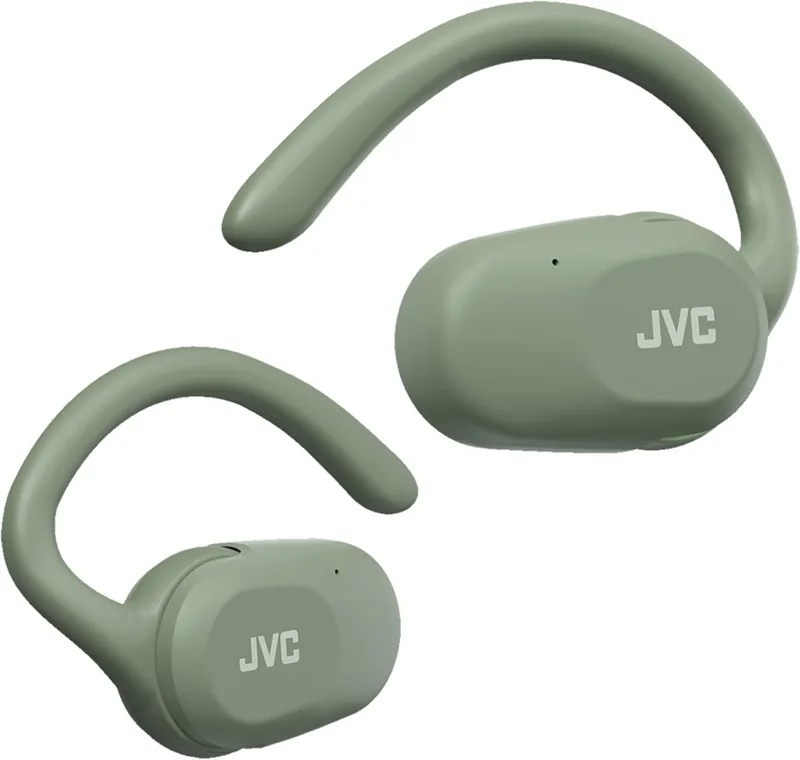 JVC ▫️ Auscultadores sem fios Bluetooth | 26 horas de autonomia e carregamento rápido | Modelo aberto | Leves e resistentes a salpicos | Ideais para desporto e com controlo tátil - HA-NP40T (Verde)
