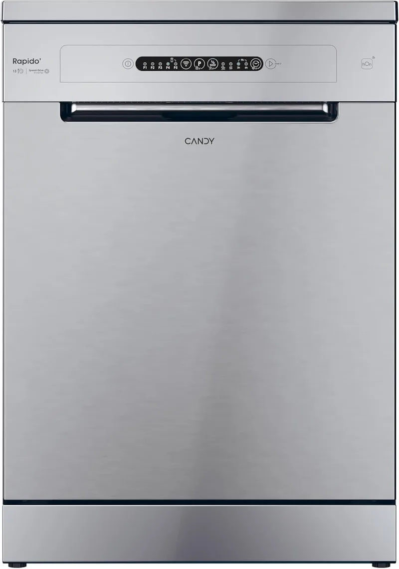 CANDY ▫️ Máquina de lavar loiça Rapidò CF 3C7L1S 60 CM, 13 serviços, Wi-Fi, 5 programas, terceiro tabuleiro, motor inverter, arranque retardado, indicador de sal e abrilhantador, indicador de fim de ciclo, 47DB, metal