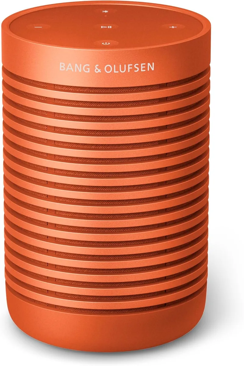 Bang & Olufsen ▫️ Beosound Explore – Altifalante Bluetooth portátil à prova de água (IP67), altifalante sem fios potente e compacto, ideal para atividades ao ar livre, campismo e viagens, som 360º, até 27 horas de autonomia – Bonfire Orange