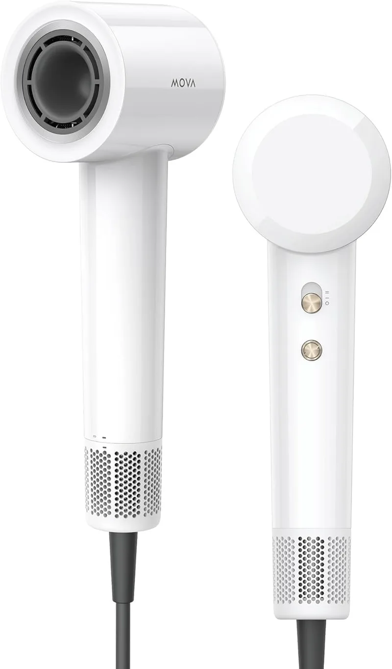Mova ▫️ Secador de Cabelo Turbo de Alta Velocidade 110.000RPM, 200Milhões de Iões Negativos para Brilho, 4 Definições de Temperatura e 2 Fluxos de Ar, 330g Leve, 8 Modos, Perfeito para Casa e Viagens