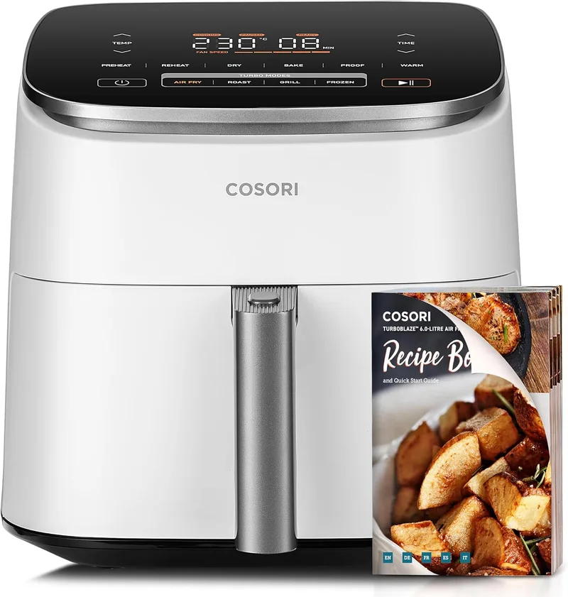 COSORI ▫️ Fritadeira de ar Turbo Blaze ™ 6L, fritadeira de ar 46% mais rápida com motor DC, fritadeira 9 em 1 sem óleo, com 117 receitas de chef, lavável na máquina de lavar louça, fritar, assar, assar, desidratar, branco