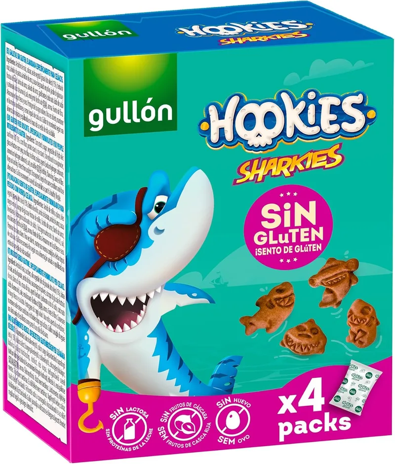 Gullón ▫️ Hookies Mini Sharkies Biscoitos Sem Glúten 160g (4x40g)