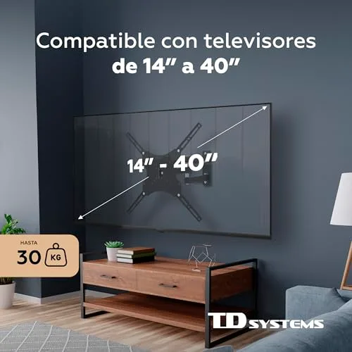 TD Systems ▫️ P30X25A244 - Suporte de parede articulado duplo para televisores, com movimento completo, para ecrãs de 14 a 40 polegadas. VESA máximo de 400 x 400 mm 2