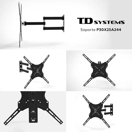 TD Systems ▫️ P30X25A244 - Suporte de parede articulado duplo para televisores, com movimento completo, para ecrãs de 14 a 40 polegadas. VESA máximo de 400 x 400 mm 5